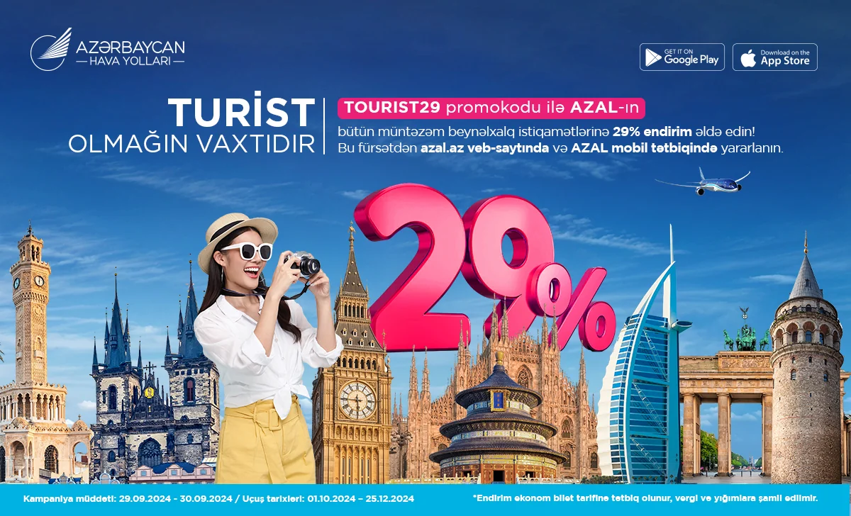 AZAL Turizm işçiləri Günü münasibətilə beynəlxalq reyslərə 29 % endirim təklif edir