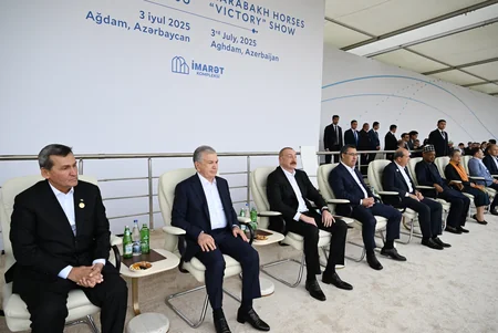 Participants of 17th ECO Summit watch Victory show of Karabakh horses at Aghdam's Imarat Complex