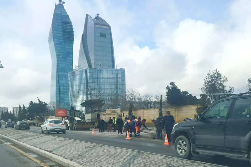 Bakının əsas prospektində təmir gedir