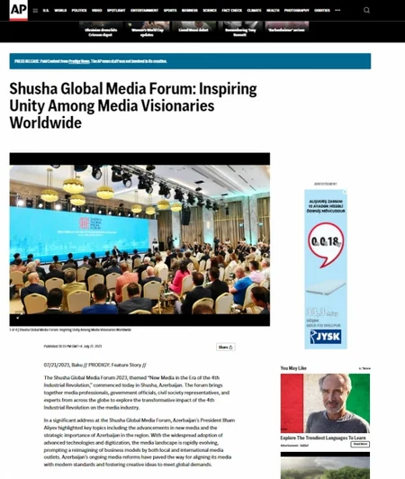 Dünya mediası Prezident İlham Əliyevin Şuşa Qlobal Media Forumundakı çıxışına xüsusi maraq göstərir