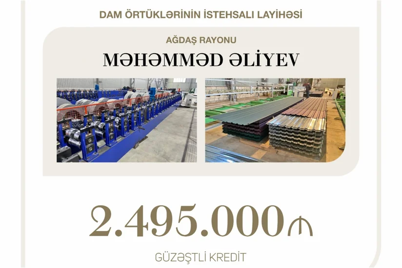На производство кровельных покрытий выделен льготных кредит на 2,5 млн манатов