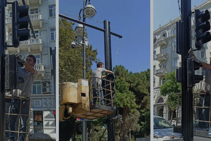 Bakının bir neçə küçəsində yeni tipli işıqfor dirəkləri quraşdırılıb