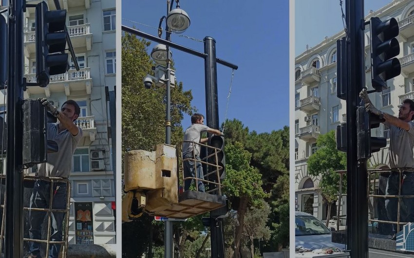 Bakının bir neçə küçəsində yeni tipli işıqfor dirəkləri quraşdırılıb