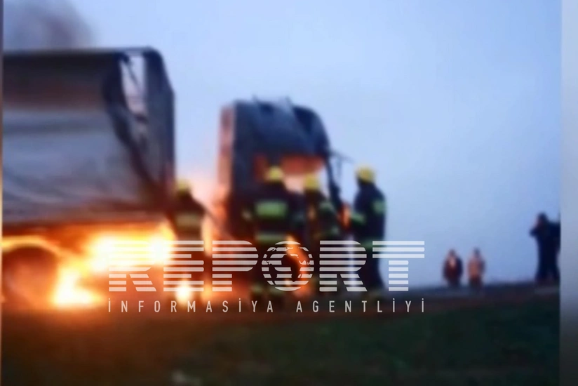 İrandan Azərbaycana yük gətirən maşın yanıb - FOTO