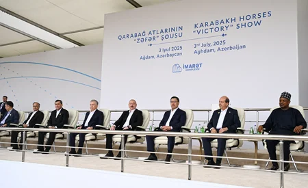 Participants of 17th ECO Summit watch Victory show of Karabakh horses at Aghdam's Imarat Complex