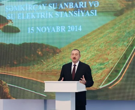 President Ilham Aliyev attended the opening of Shamkirchay water reservoir