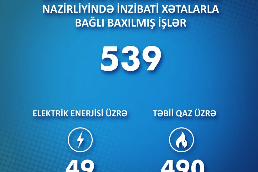 Bu ilin 9 ayında Energetika Nazirliyində inzibati xətalarla bağlı 539 işə baxılıb