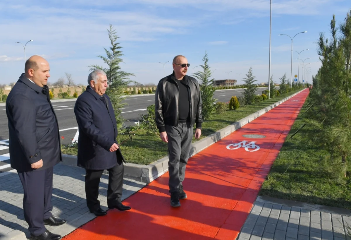 President Ilham Aliyev inspects ongoing works on internal roads of Aghdam city