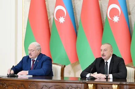 President Ilham Aliyev and President Aleksandr Lukashenko make press statements