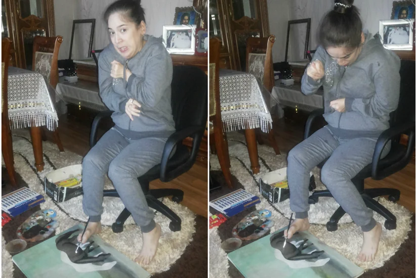 Ayaqları ilə rəsm çəkən rəssamın əsərləri nümayiş etdiriləcək
