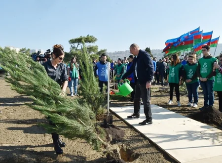 President Ilham Aliyev and first lady Mehriban Aliyeva attended tree-planting campaign in Khatai district, Baku