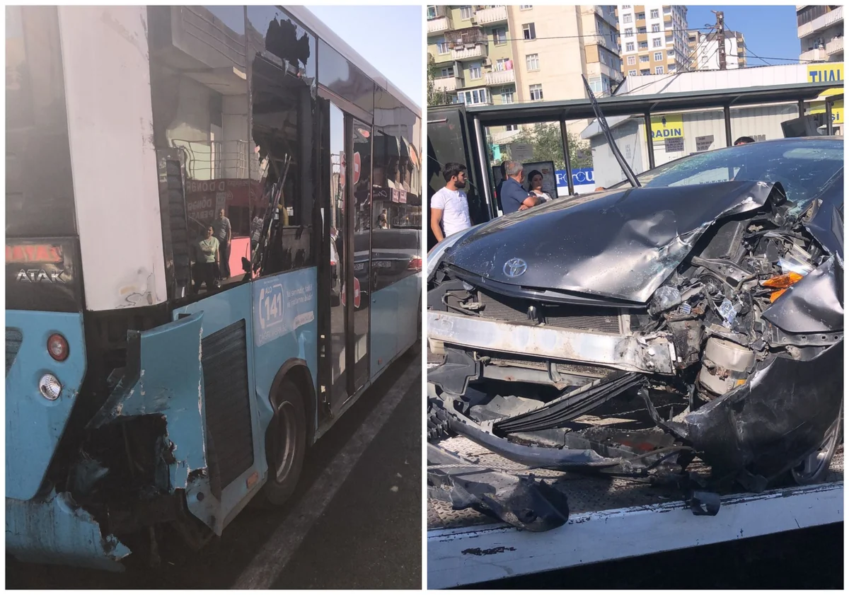 Bakıda avtobus qəzaya düşüb, 5 nəfər xəsarət alıb - FOTO