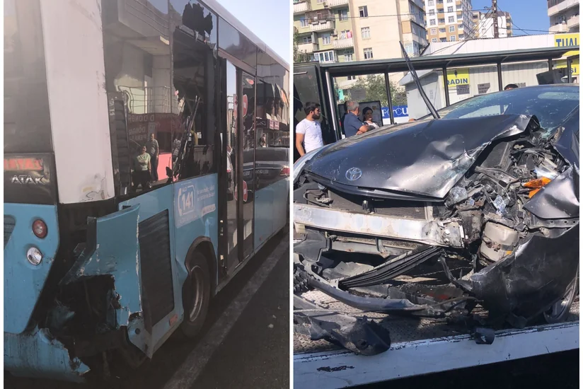 Bakıda avtobus qəzaya düşüb, 5 nəfər xəsarət alıb - FOTO
