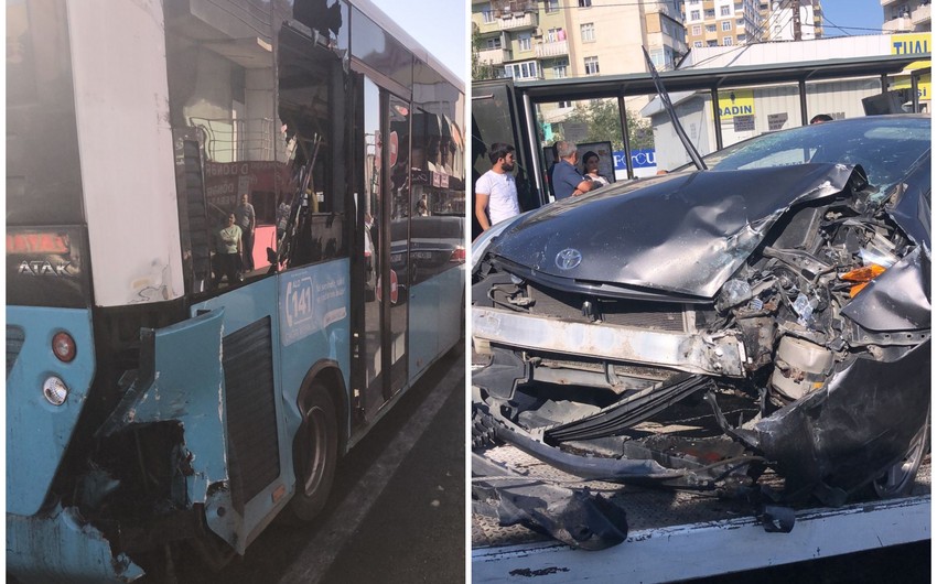 Bakıda avtobus qəzaya düşüb, 5 nəfər xəsarət alıb - FOTO