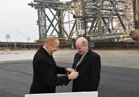 President Ilham Aliyev attends Azeri Central East jacket sail-away ceremony