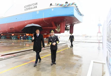 President Ilham Aliyev attended ceremony to launch first tanker built at Baku Shipyard