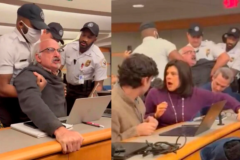 Blinken brifinqdə ona etiraz edən iki jurnalisti zorla zaldan çıxartdırıb