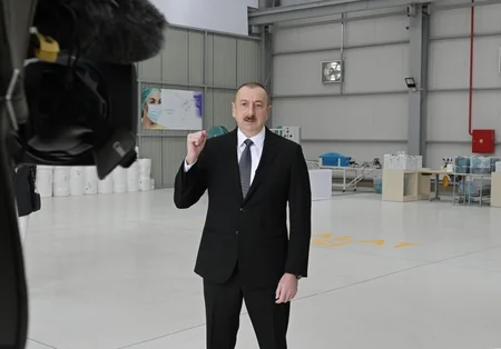 President Aliyev inaugurates medical face masks manufacturing enterprise