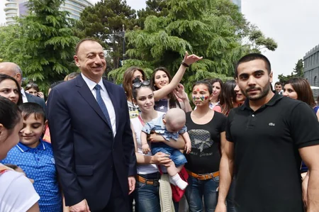 Ilham Aliyev attends the opening of Baku White City boulevard