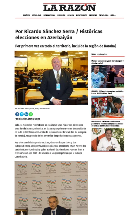 Azərbaycandakı növbədənkənar prezident seçkiləri Peru mətbuatında