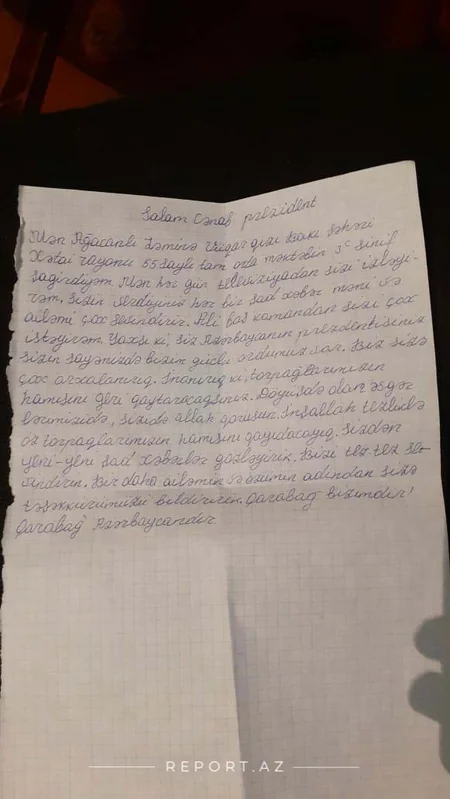 8 yaşlı Zəminədən Prezidentə: “Sizdən yeni-yeni yaxşı xəbərlər gözləyirik”