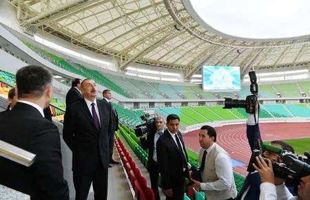 President Ilham Aliyev views Ashgabat Olympic Complex