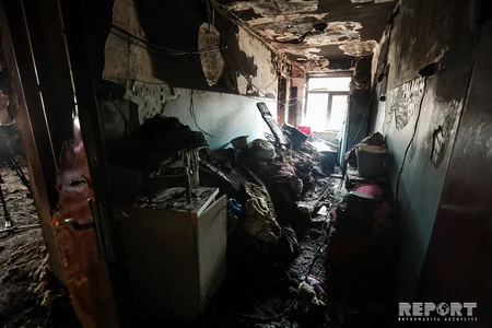 Bakıda yanan yataqxanadan - FOTOREPORTAJ