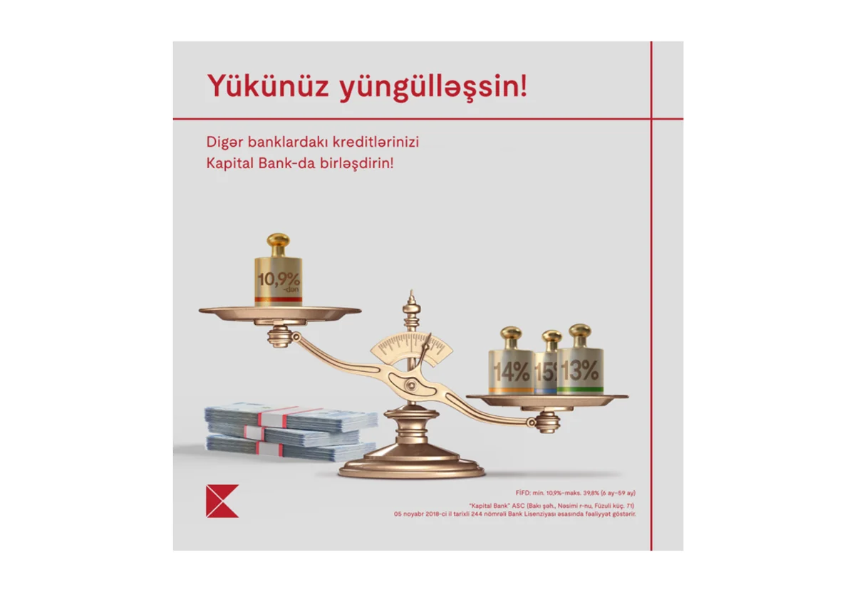 Kreditlərinizi Kapital Banka gətirin, daha sərfəli şərtlər əldə edin
