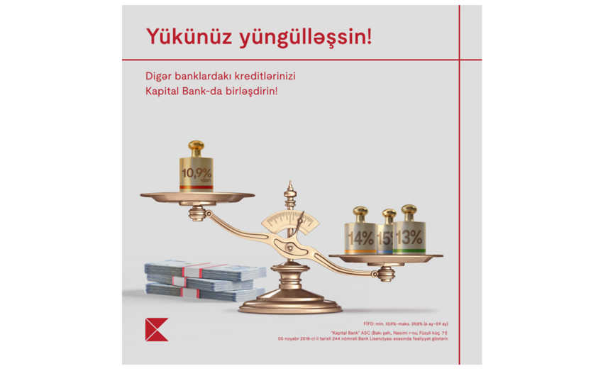 Kreditlərinizi Kapital Banka gətirin, daha sərfəli şərtlər əldə edin