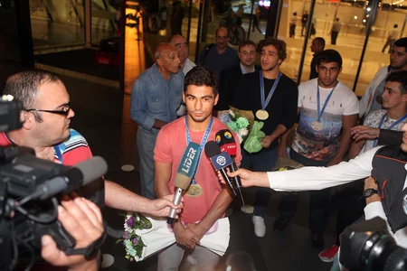 Avropa çempionatından qayıdan Azərbaycan cüdoçuları üçün qarşılanma mərasimi keçirilib