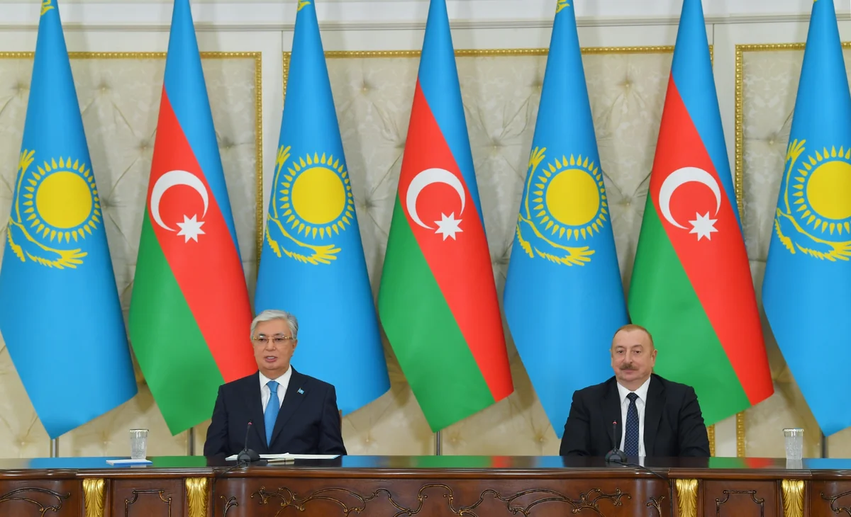 President Ilham Aliyev and President Kassym-Jomart Tokayev make press statements