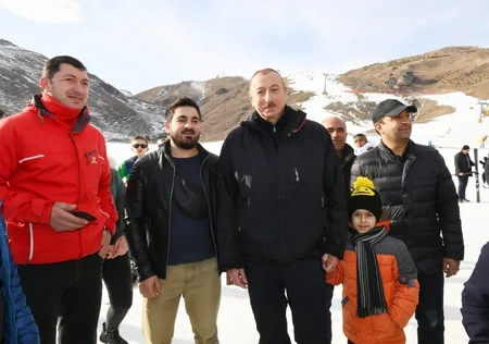 President Ilham Aliyev and first lady Mehriban Aliyeva viewed work done at Shahdag Tourism Center