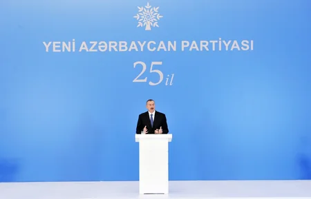 President Ilham Aliyev attends ceremony on 25th anniversary of founding of New Azerbaijan Party