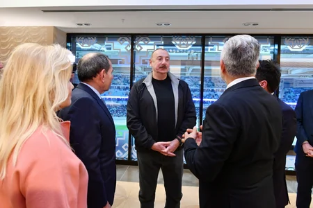 President Ilham Aliyev and First Lady Mehriban Aliyeva watch Qarabag vs Galatasaray charity match