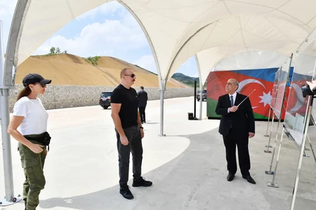 Azerbaijan's President, First Lady view progress of work at 66th-81st kilometer section of Ahmadbayli-Fuzuli-Shusha highway