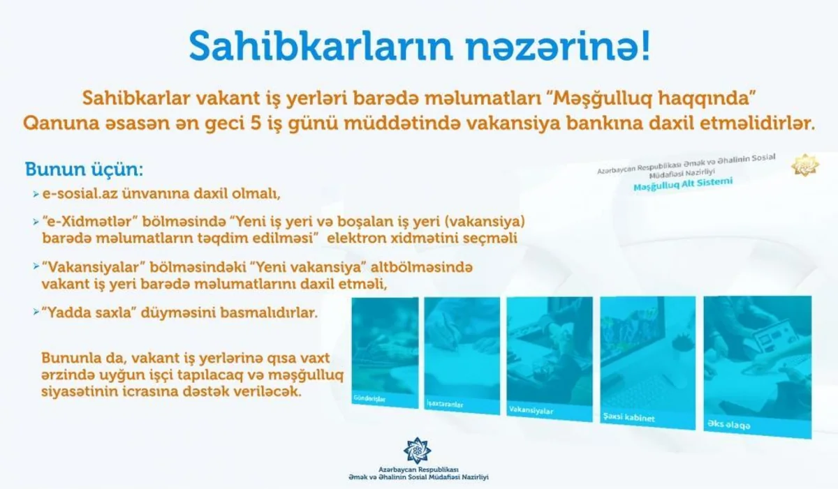 Əmək və Əhalinin Sosial Müdafiəsi Nazirliyi sahibkarlara müraciət edib