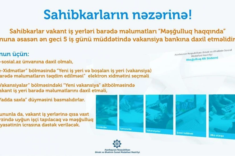 Əmək və Əhalinin Sosial Müdafiəsi Nazirliyi sahibkarlara müraciət edib