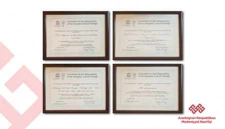 UNESCO siyahısına daxil olan 4 elementin sertifikatı nazirə təqdim edilib