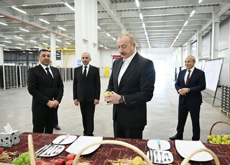 President Ilham Aliyev inspects operations of horticulture and cold storage complex in Gusar District