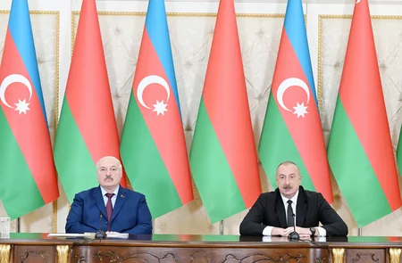 President Ilham Aliyev and President Aleksandr Lukashenko make press statements
