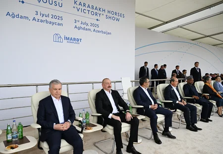 Participants of 17th ECO Summit watch Victory show of Karabakh horses at Aghdam's Imarat Complex