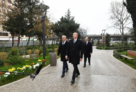 President Ilham Aliyev views ongoing renovation works in another park in Baku