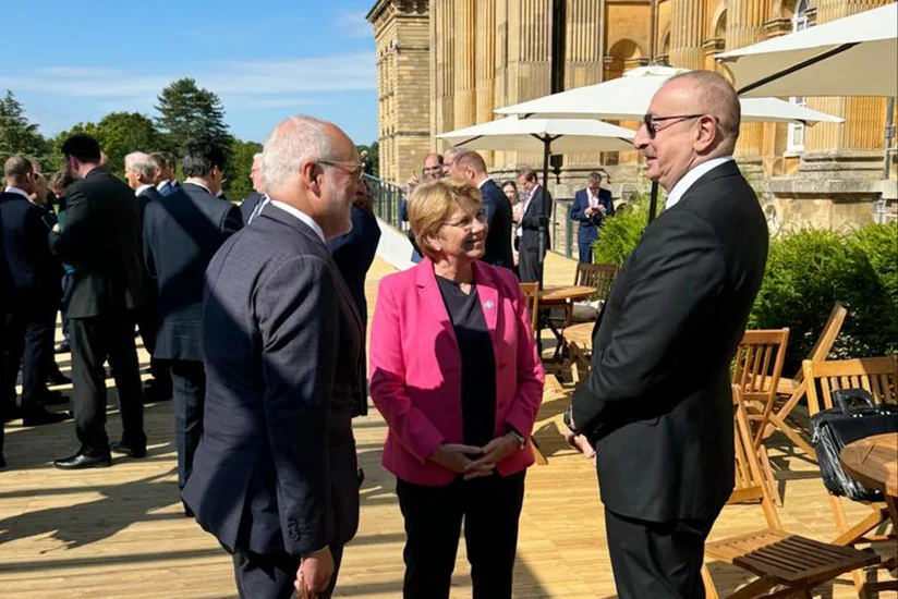President Ilham Aliyev talks to President of Switzerland Viola Amherd in Oxford