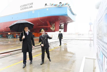 President Ilham Aliyev attended ceremony to launch first tanker built at Baku Shipyard