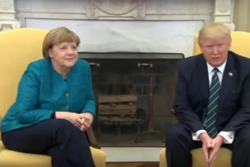 Tramp Merkel ilə əl verməmək söhbətinə yenidən aydınlıq gətirib - VİDEO