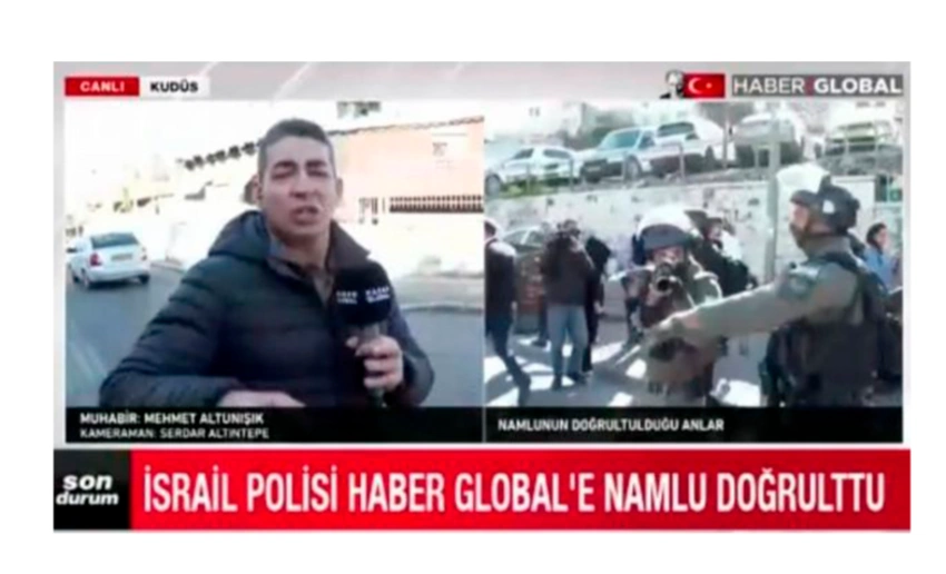 İsrail polisi Qüdsdə “Haber Global”ın əməkdaşlarına silah tuşlayıb