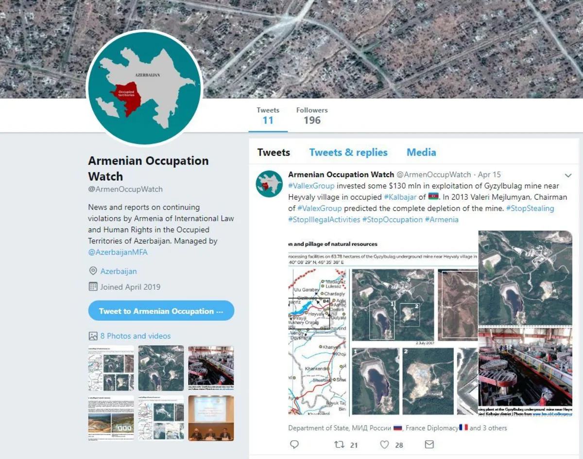 МИД Азербайджана создал в Twitter профиль Armenian Occupation Watch