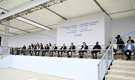 Participants of 17th ECO Summit watch Victory show of Karabakh horses at Aghdam's Imarat Complex