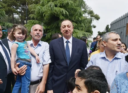 Ilham Aliyev attends the opening of Baku White City boulevard
