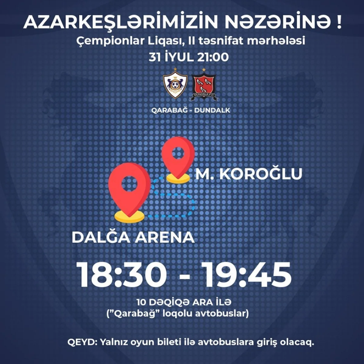 Qarabağ klubu Dandolkla oyun üçün azarkeşlərə avtobuslar ayırıb